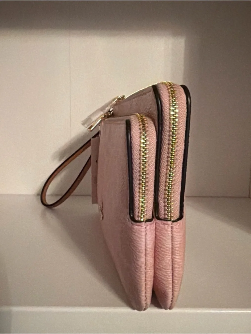 NWT Coach Double Zip Wristlet In Signature Canvas With Charm CEF61 Powder Pink - Picture 6 of 7